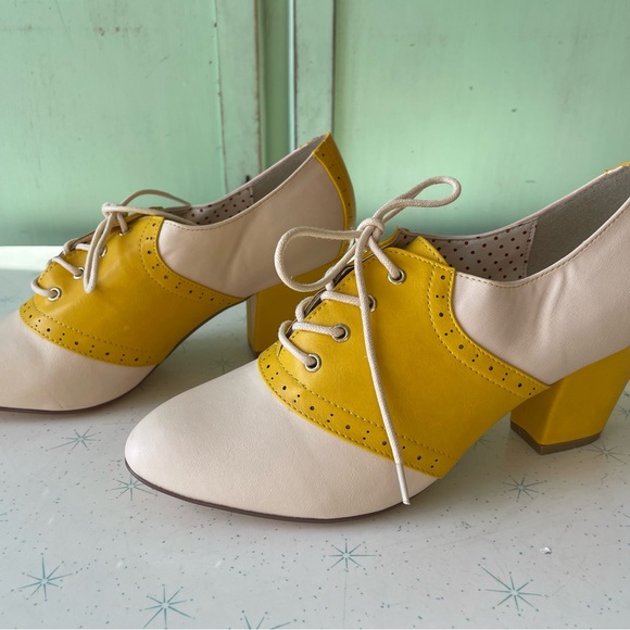 Brand new BAIT footwear women’s size 10 saddle oxfords heels yellow and cream - Picture 6 of 6